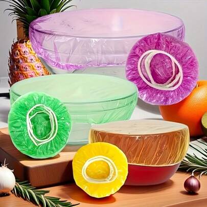 Capas elásticas reutilizáveis para armazenamento de alimentos, 100/500 unidades - Alternativa transparente e elástica para envoltório plástico, vedação hermética de alta qualidade para tigelas, pratos, recipientes, lava-louças e alimentos (multicolorido), acessórios de cozinha, design texturizado, item de cozinha