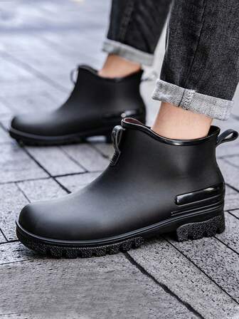 German Style Men's Short Rain Boots, Couples Fashion Waterproof Boots, Non-Slip Rubber Shoes For Kitchen Work, Outdoor Car Washing, Camping, Fishing, Hiking, Solid Color Sports Outdoor TPR (Thermoplastic Rubber) Rainy Day Rain Boots, Work Shoes, Vacation Outdoor All Season