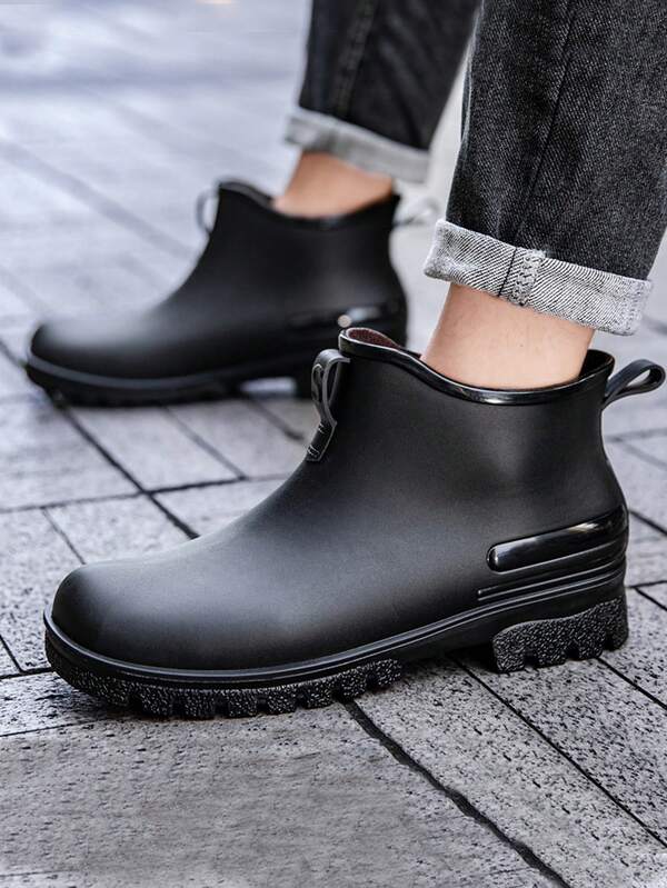 German Style Men's Short Rain Boots, Couples Fashion Waterproof Boots, Non-Slip Rubber Shoes For Kitchen Work, Outdoor Car Washing, Camping, Fishing, Hiking, Solid Color Sports Outdoor TPR (Thermoplastic Rubber) Rainy Day Rain Boots, Work Shoes, Vacation Outdoor All Season