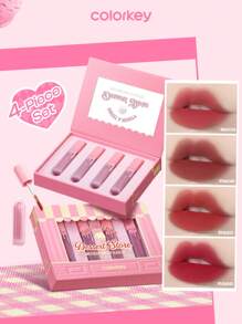 COLORKEY 4PCS Velvet Lip Tint Gift Set,Liquid Lipstick,Matte,Mist,Lip Gloss,Long-Lasting,Smooth,Non-Stick Cup,For Beginner For Women For Daily Use,Gift For Women Mom Wife Sister Teen Girl Friend,For Party,For Travel,Party Beach Travel Holiday Camping Outdoors,Natural Makeup For School, Sweet Makeup, Bold Makeup, Date Makeup,Christmas,Christmas Gifts,Makeup