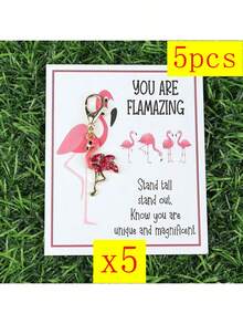 1 件/2 件/3 件/5 件/6 件/12 件“你真棒”贺卡，优雅的水钻火烈鸟钥匙扣，生日、派对、周年纪念、毕业典礼、节日和婚礼的贴心礼物，附赠励志卡片，适合家人和朋友聚会，创意设计，迷人的插图，火烈鸟礼物万圣节配饰教师节包配件挂绳带身份证夹汽车配件包饰