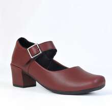Women's Doll Shoes Red Marsala With Buckle Closure And Block Heel Women's Mary Janes Style Thick Heel - 紅木色 - 查看 2