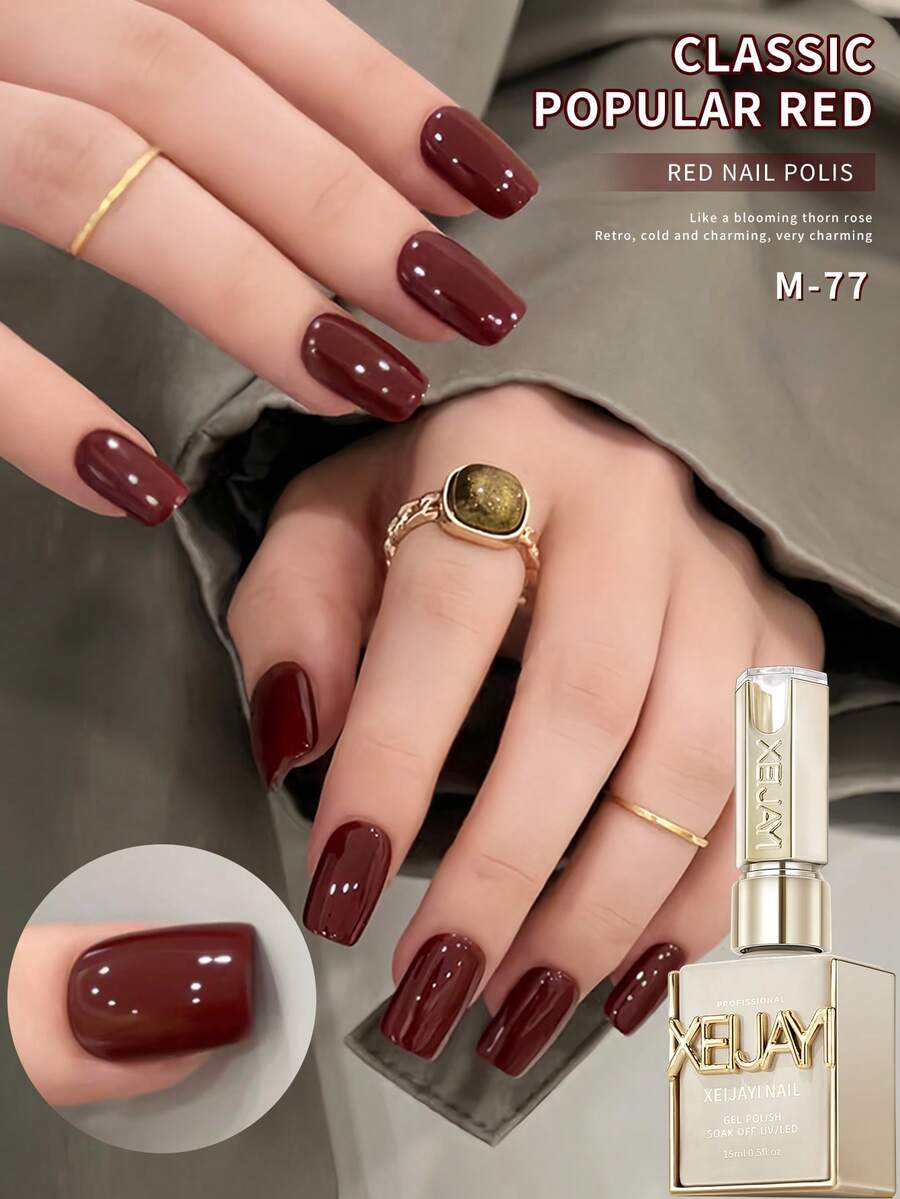 XEIJAYI 1瓶15毫升复古红色纯凝胶指甲油，半永久可卸UV/LED美甲凝胶。