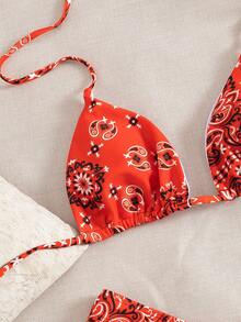 Conjunto de bikini con estampado floral sexy y lazos, para el verano - Multicolor - Ver 4