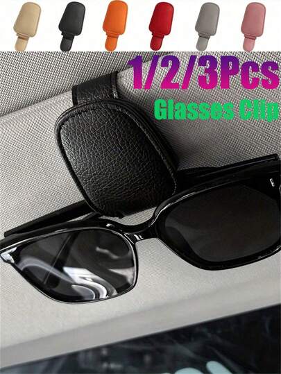3pcs Universal Car Sun Visor Glasses Clip, Sunglasses Box, Car Glasses Holder, Car Interior Accessories, Fashionable Car Glasses Clip, Magnetic PU Leather Stylish Glasses Clip, Glasses Clothing Clip, 2pcs Car Interior Sun Visor Accessories, Glasses Storage Holder, For Vehicle Interior, 1pc Glasses Storage Holder Sunglasses Travel Cool