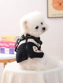 1 件宠物服装，狗/猫服装，小型犬幼犬可爱宠物服装，狗狗服装，小型犬秋冬保暖舒适羊毛拼布背带背心 - 黑色和白色 - 彩色 - 查看 3