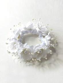 1件装女士春夏新款纯色仿布花朵发圈，适合海滩、夏威夷度假、日常佩戴、丸子头造型、节日、派对、送礼、秋季穿搭，发绳马尾辫头饰 - 彩色 - 查看 22