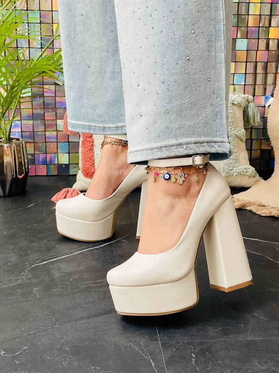 Zapatos de tacon para mujer con tacón grueso suela antideslizante acojinadas zapatillas para dama para fiestas eventos fiesta escuela trabajo casuales de moda  zapatillas womens  shoes Willows  Hebilla    Casa - Beis - Ver 1