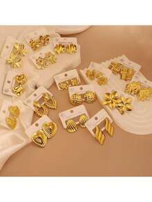 9 Pairs/Sets Of Random Styles Stainless Steel Cast Flowers/Bowknot/Wings And Other Geometric Earrings, Simple Fashionable Ear Ornaments Suitable For Women's Daily Wear