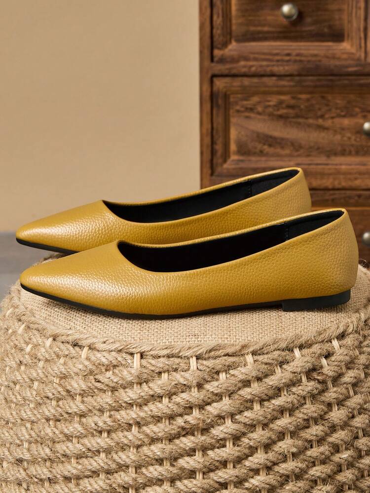 MonaNise Women's Pointed Toe Fashion Low Vamp Flats, Outdoor Casual Wear, Purple, Champagne, Red, Yellow, Black - Khaki - View 4