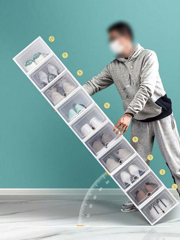 1pc White Plastic Foldable Shoe Box, Bedroom/Living Room/Dorm Shoe Storage Organizer, Dust & Moisture Proof Collapsible Shoe Rack