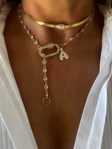 1pc Women's Round Bead Chain Necklace With 3D Letter Pendant And Mountain-Shaped Clasp, Elegant Sophisticated Fashion Design, Suitable For Holidays Or Parties - Golden - View 1