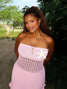 Tyla Gomez Women Clothing Sexy Vacation Style Versatile Tube Top Knit Dress Stretchy Casual Summer Warm Season