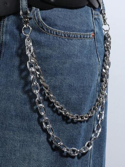 1 قطعة سلسلة معدنية فضية/ذهبية مزدوجة الطبقات لتزيين البنطلونات والخصر، مناسبة للجينز والبنطلونات الكاجوال، إكسسوارات موضة الشارع والهيب هوب والبانك في فصل الخريف والشتاء، مناسبة للمراهقين والشباب والرجال، للاستخدام اليومي والخارجي والرياضي والعطلات والهدايا في المناسبات كعيد الميلاد والتخرج