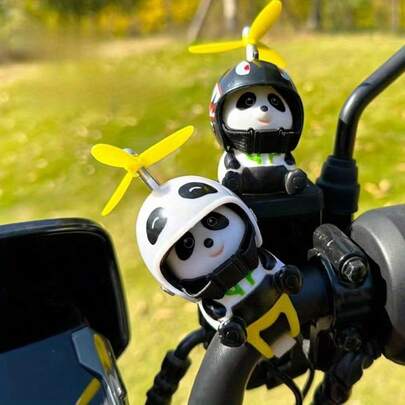 1pc Panda Rubber Motorcycle Handlebar Decoration With Rotating Helmet - Motorcycle And Bicycle Handlebar Accessories