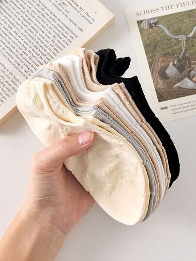 5 pares de calcetines de tobillo para mujer, calcetines de tripulación blanco y negro con lazos, aptos para las cuatro estaciones, cómodos, colores aleatorios