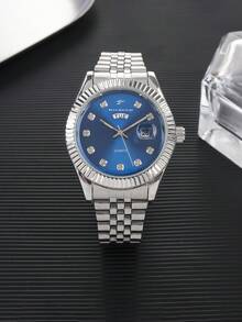 RICECGO RICECGO 1pc Men's Classic Quartz Watch, Round Dial With Date Display, Stainless Steel Strap, Suitable For Everyday Wear, Ideal Gift For Birthdays And For Business People