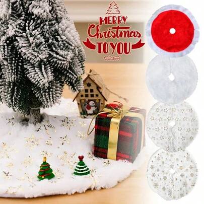 40CM Winter Plush Christmas Tree Skirt White Snowflakes Fluffy Xmas Trees Skirts Base Cover New Year Christmas Party Decoration Carpet Tree Skirt Christmas Tree Tree Bottom Apron Dress Up Christmas Gift Home Decor Christmas Decorations Room Decor