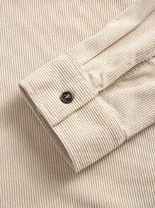 畅销轻薄灯芯绒男士休闲衬衫外套，翻领，纽扣前襟，长袖，双口袋设计，适合日常休闲、时尚简约外出、舒适居家及街头穿着，春季薄款长袖衬衫 - 卡其色 - 查看 6