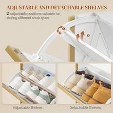 HEXCELEN Narrow Shoe Cabinet With 4 Hinged Doors, Shoe Rack, Shoe Rack With Drawer, Narrow Shoe Chest With 8 Shelves, Adjustable, For Hallways, Entrances, 24 X 100 X 99 Cm, White - 白色 - 查看 2