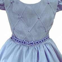 Short Wedding Party Dress For Girls With Pearl Belt - 淺藍色 - 查看 3