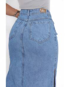 Simple Casual Elegant Cute Pocket Button Zipper Daily Denim Skirt - Màu xanh lam - Xem 5
