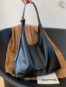 2026 New Fashion Solid Color Commuter Tote Bag, Minimalist Niche Design Underarm Bag, Stylish Large Capacity Shoulder Bag - Black - View 3