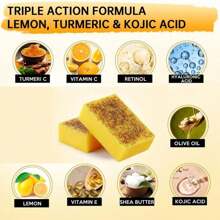 1/3pcs Kojic Acid Soap, Natural Lemon Turmeric Soap Bar With Vitamin C For Dry Sensitive Skin, Turmeric Soap For Face, Body And Hands