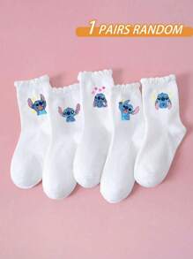 5 Pairs Of Children's/Girls' School Socks, Sports Socks, Cute Stitch Star Heart Pattern Decoration, Fashionable , Soft, Skin Friendly, Comfortable, Sweat Absorbing, Breathable, Sports And Leisure Versatile Mid Tube Socks Suitable For Students' Daily Wear Back To School/Holiday Gifts/Travel
