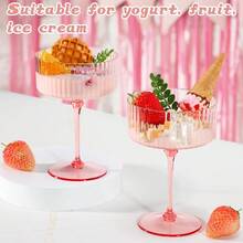 24 Pcs Detachable Martini Glasses 10oz Plasitc Pink Ribbed Coupe Glasses Gold Rim With Pink Stem Vintage Cocktail Glassware Set Unique Martini Glass For Champagne Wine Wedding Anniversary Bar - 羅紋粉紅色 - 查看 5