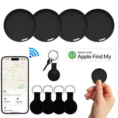 Air Tracker 物品追踪标签 - 1/2/4 件装，钥匙查找器定位器，兼容 Apple Find My（仅限 iOS），可更换电池，适用于钥匙、行李、包袋、钱包的追踪标签（黑色/白色）