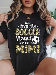 100% Cotton My Favorite Soccer Player Calls Me Mimi Leopard T-Shirt Shirt For  Women - 黑色 - 查看 1