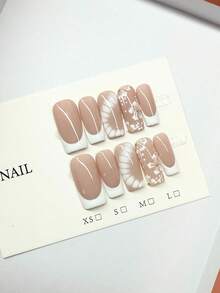 10 pezzi di unghie finte indossabili, dipinte a mano con motivo coccodrillo e fiori francesi, per uso quotidiano e pendolarismo, lunghezza media quadrata con effetto sfumato, unghie lucide e carine per signore, adatte per feste, balli, uso quotidiano, delicate ed eleganti, unghie finte per ragazze carine, copertura completa, accessori per unghie