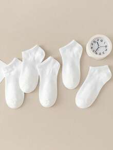 5 双女式纯白色短袜，百搭黑白 Ins 风格踝袜，春夏秋季袜子 - 彩色 - 查看 3