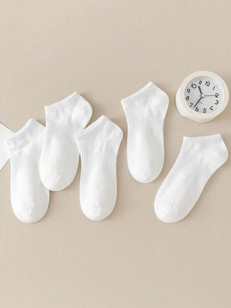 5 双女式纯白色短袜，百搭黑白 Ins 风格踝袜，春夏秋季袜子 - 彩色 - 查看 3