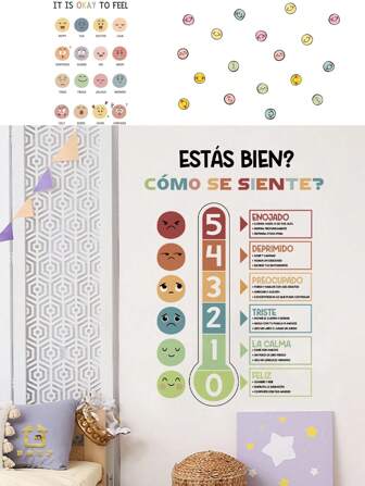 1 Pieza Lindo Gráfico de Emociones de Dibujos Animados Pegatinas de Pared Removibles Autoadhesivas Decoración para Niños Vuelta a la Escuela Salón de Clases Habitación Infantil Guardería para Niños y Niñas