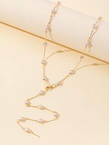 1 件金边仿珍珠性感长 Y 型项链，闪亮吊坠项链，适合日常佩戴、约会、派对、节日、周年纪念、生日礼物，优雅、精致、简约、奢华、可爱 - 金黃色珍珠扁棍 - 查看 2