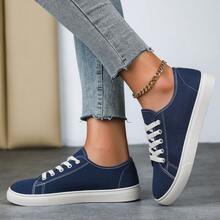 Women Lightweight Comfortable Low-Top Flat Casual Sports Shoes For All Seasons, Spring/Autumn Shoes For Women - Màu xanh lam - Xem 3
