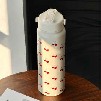 HILAKE 800ml Cherry Blossom Pattern Stainless Steel Insulated Water Bottle - Durable, Easy To Clean, With Handle & Lid - Perfect For Hot/Cold Drinks, Camping, Parties, Travel, Cycling, Daily Use, Office & Gift Ideas For Valentine's Day And Christmas
