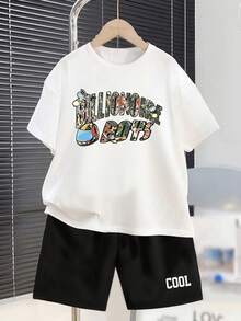 Cute Boy Cotton Round Neck T-Shirt, Casual And Comfortable Spring/Summer Short Sleeved Printed Children's Top - White - View 1