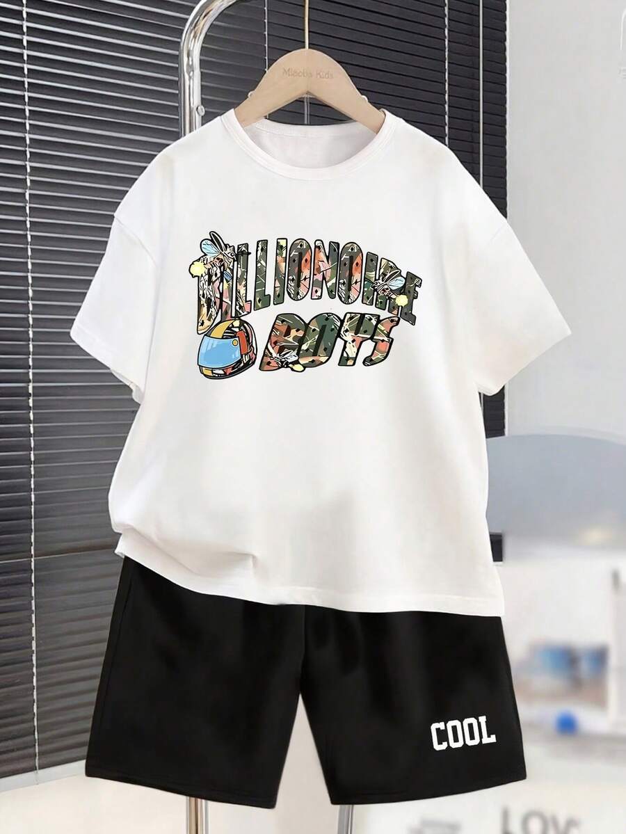 Cute Boy Cotton Round Neck T-Shirt, Casual And Comfortable Spring/Summer Short Sleeved Printed Children's Top - White - View 1