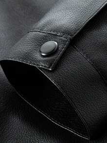 1pc Men's Fashionable Casual Faux Leather Jacket, Long Sleeve Motorcycle Jacket, Essential Men's Leather Jacket, Urban Black Jacket, Gift For Friends, Husband, Boyfriend - 黑色 - 查看 5