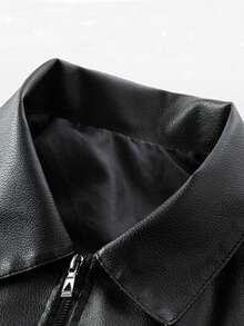 男士时尚休闲PU皮夹克，长袖摩托车夹克，男士必备皮夹克，都市黑色夹克，送朋友、丈夫、男友的礼物 - 黑色 - 查看 4