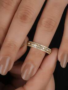 1pc S925 Sterling Silver Semicircle Thumb Ring, Elegant Jewelry Gift For Women - 半圈長方圓鑽 - 查看 3