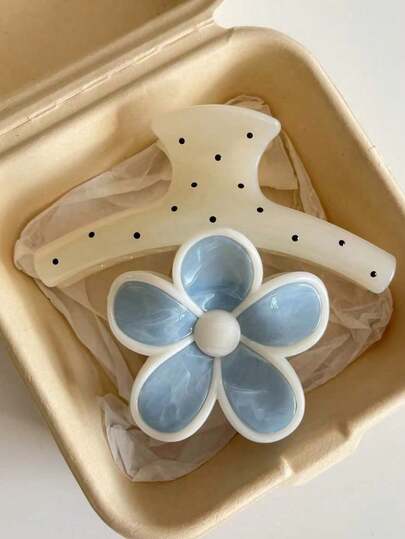 2pcs/1pc Women Acrylic Polka Dot, Blue Marble Print, Flower, Hair Clips, Minimalist Fashion Design, Suitable For Bun Hairstyle, Beach, Travel, Hawaii Style Accessories, Suitable For Daily Use (Polka Dot Random) Hair Accessories Flower Claw Clips Fall Fashion Hair Claw Summer