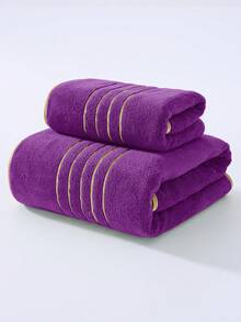 1pc/2pcs Gold Trim Coral Fleece Bathroom Decorative Towel (Lightweight & Thin), Soft Absorbent Non-Shedding Unisex Beach/Bath Towel, Large Size 70"X140" Or Extra Large 90"X170" Shower Towels For Beaty Salon, Hotel Sports,Home Essentials, Towel, Skin Care - Purple - View 6