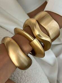 Bộ 4 chiếc/1 chiếc vòng tay bản rộng kiểu Punk, khóa lò xo mờ, thiết kế bất đối xứng bằng kim loại, phụ kiện hàng ngày và dự tiệc cho nữ, trang sức thời trang, quà tặng bạn thân. - Vàng - Xem 2