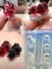 1 件哥特式美甲硅胶模具，乌鸦烛台，玫瑰头骨，荆棘玫瑰，胸腔，脊柱指甲装饰 DIY 透明模具 - 無色 - 查看 8