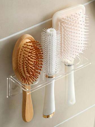 1/2/3 piezas Soporte acrílico de plástico para peine de baño, estante de almacenamiento montado en la pared sin taladro para el tocador, organizador transparente claro para cepillos de cabello y artículos de tocador, 17,5 cm de longitud