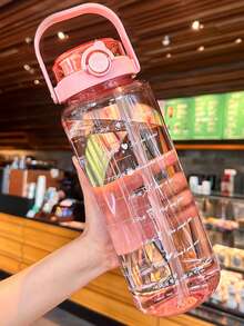 1 pieza Botella de agua de gran capacidad de 1500ml/2000ml, Botella de agua de plástico portátil, Adecuada para mujeres, Gran capacidad, Apariencia atractiva, Botella agitadora, Marcas de tiempo, Botella de jugo de vidrio, Botella de agua, Adecuada para viajes, Actividades al aire libre, Camping, Botella de agua para deportes y fitness al aire libre, Botella de agua portátil para estudiantes, Botella de agua para volver a la escuela, Botella de agua transparente portátil, Vaso con pajita de verano, Blanco, Verde claro